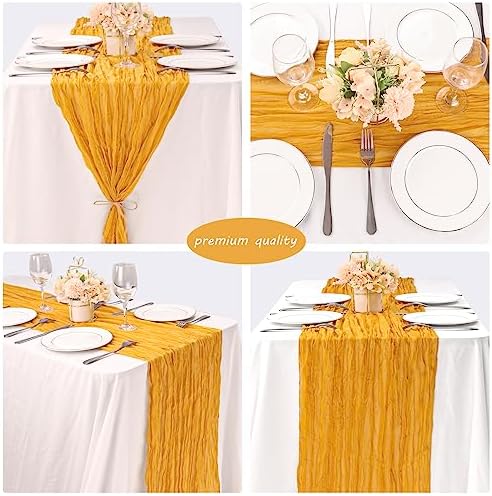 35x72 Inch Mustard Cheesecloth Table Runner Fall Thanksgiving Boho Decor