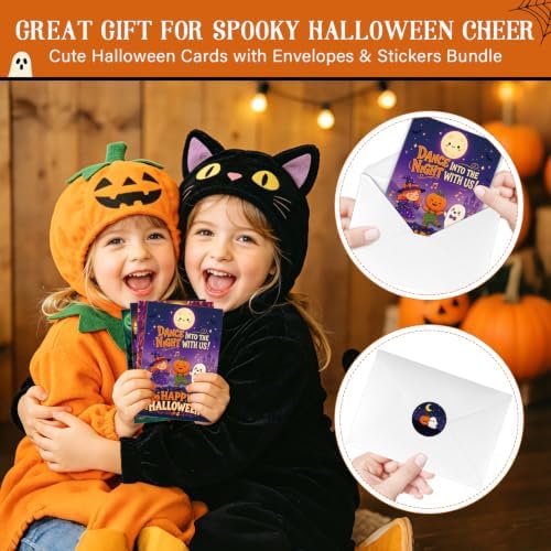 FLYAB 24 Pack Boxed Halloween Cards for Kids with Envelopes & Stickers