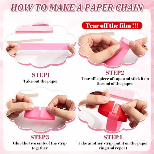 Lincia 600 Sheet Paper Chain Garland Strips, Pink Gradient