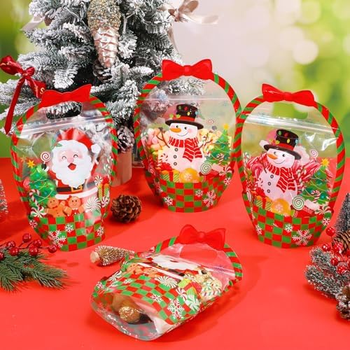 Fuutreo 50 Pcs Christmas Gift Bags, Clear Santa Resealable Plastic Pouches