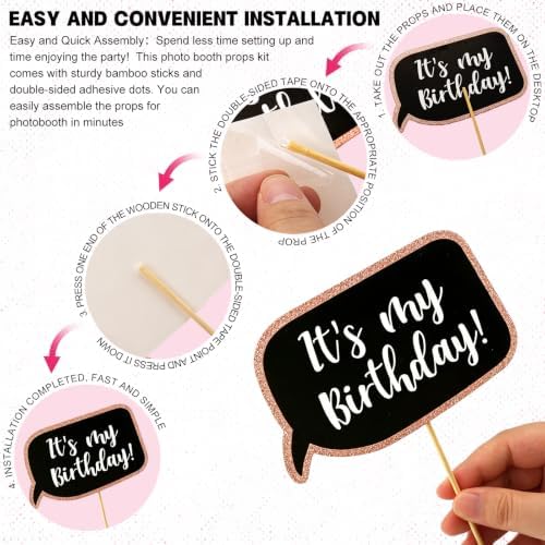 80Pcs Premium Birthday Photo Booth Props with 50Pcs Birthday Stickers