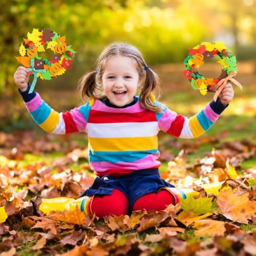 DIYASY 12 Set Pumpkin Wreath Craft Kits for Kids, DIY Fall Leaf Wreath