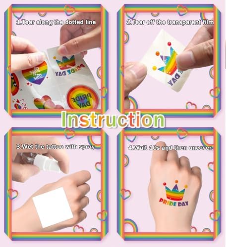 HSHFAMIIY Pride Accessories - Pride Tattoos, 120Pcs Pride Temporary Tattoos for Adults – Rainbow LGBTQ Fake Tattoos Waterproof, Love is Love Gay Pride Accessories for Parade, Pride Decorations