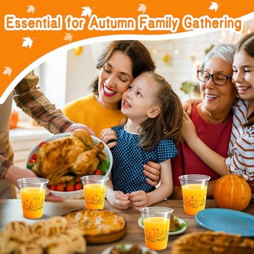 100 Pcs Fall Flower Plastic Cups 12oz Floral Wildflower Disposable Clear Cups for Autumn Birthday Fall Party Supplies