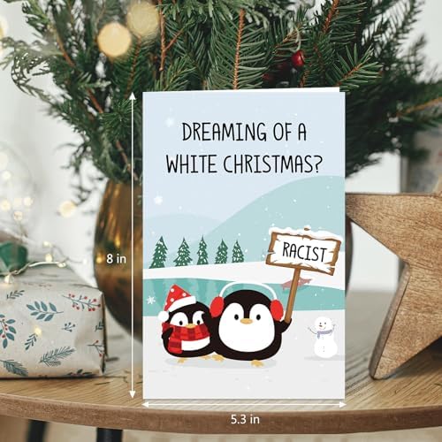 Funny Penguin Christmas Card for Men Women, Dark Humor Xmas Card, Sarcastic Holiday Cards Gift for Friend Brother Sister, Dreaming of a White Christmas