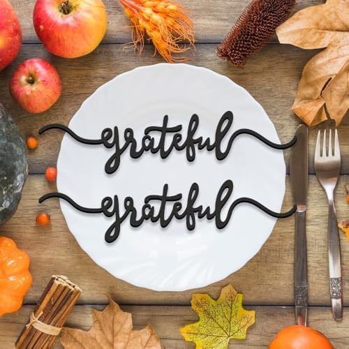Thanksgiving Cutout Wood Table Place Card (8, Grateful Black)