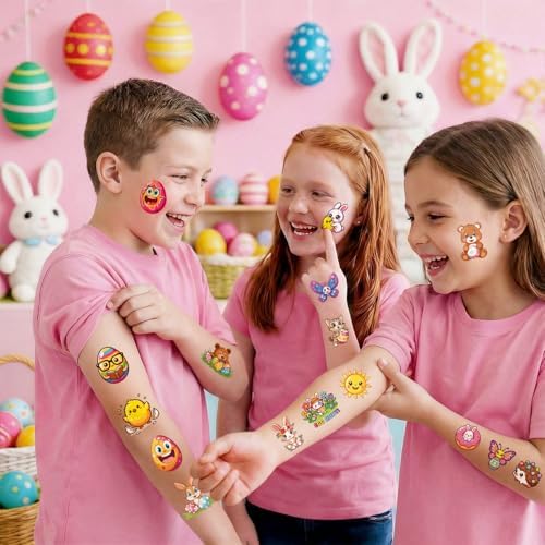 JCFIRE Easter Basket Stuffers, Temporary Tattoos for Kids, Spring Egg Fillers, Cute Bunny Stickers, Easter Party Favors Toys Toddler Teens Boys