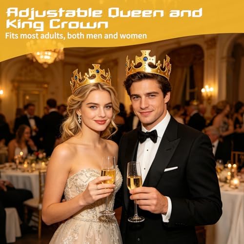 Rainmae 24 Pcs King Crown Gold Adjustable Party Royal Costume Jeweled Prince Crown Plastic Crown for Birthday Party Cosplay Halloween Photo Booth Accessories
