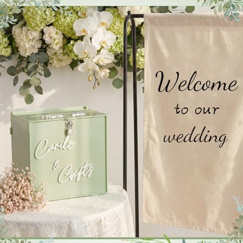 BreezeHug 10" Sage Green Acrylic Wedding Card Box with Lock & 3D Letters
