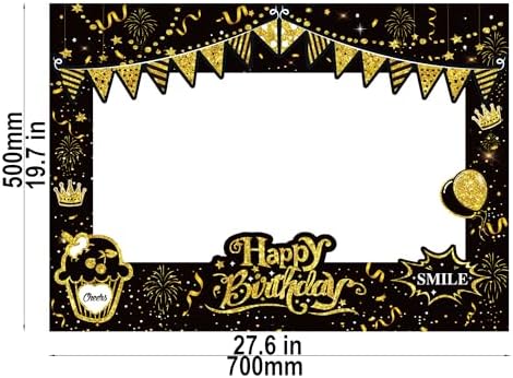 38 Pcs Birthday Photo Booth Props Kit with Frame, Happy Birthday Party Favors Supplies Bday Party Decorations Set for Girls Women Really Glitter Selfie Paper Party Supplies (Gold)