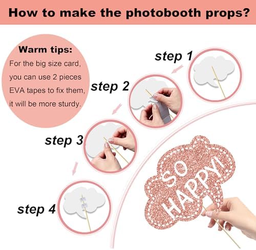 30 Pcs Hot Pink Birthday Photo Booth Props Kit for Girls, Happy Birthday Party Favors Supplies with Mini Frame Bday Party Decoration Set for Women Rose Gold Selfie Paper Party Supplies