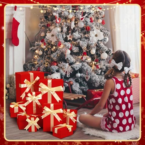 Cholemy 6 Pcs Christmas Nesting Gift Box, Lovely Style, Red, Golden