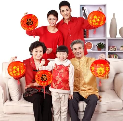 HOWAF 6pcs Chinese New Year Round Paper Lanterns Fu Chun Character Red Lantern for 2026 Lunar New Year Decorations,Spring Festival Hanging Round Lanterns Decorations,Year of The Horse Lanterns