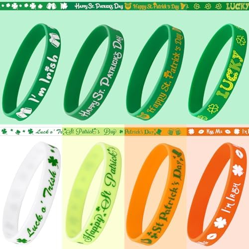 JUNEBRUSHS 24pcs St. Patrick's Day Party Favors Silicone Bracelets
