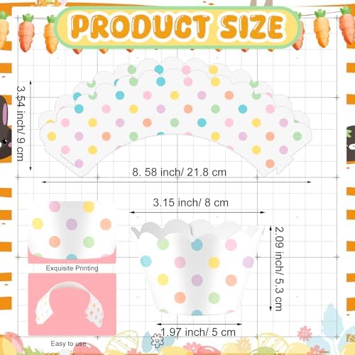 Domensi 100 Pcs Pastel Polka Dot Paper Baking Cups Cupcake Wrappers Pastel Scalloped Polka Dot Edge Cupcake Muffin Liner Baking Liner for Spring Summer Easter Dessert Decoration Wedding Party Supplies