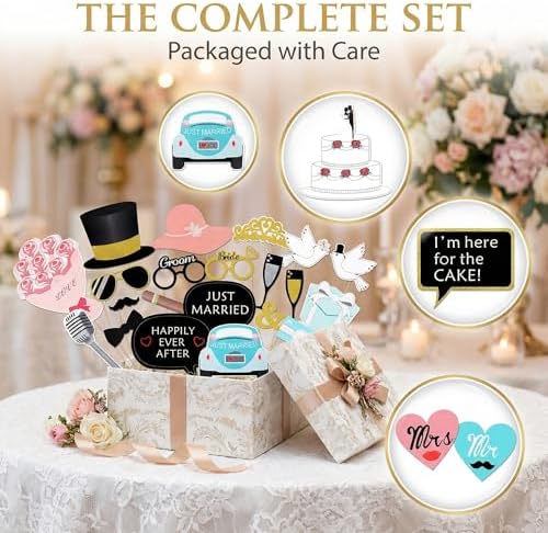 Kotbs 52pcs Wedding Photo Booth Props for Bridal Shower & Engagement Party