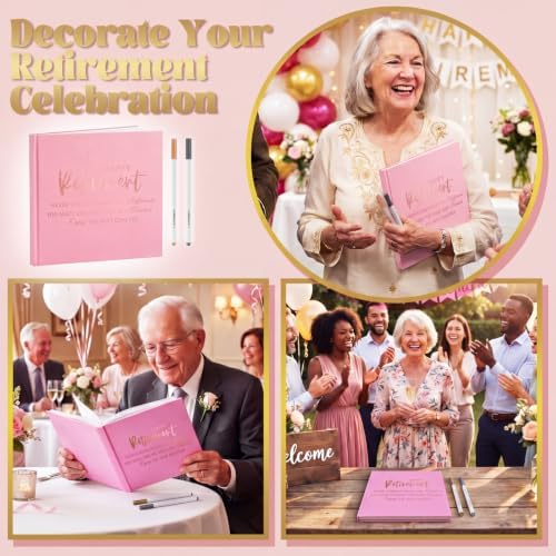 Retirement Guest Book with 2 Markers 8.7'' Square, Pink, Fresh