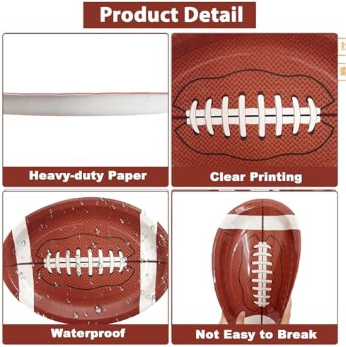 50Pcs Football Oval Paper Plates 12.6 x 10inch