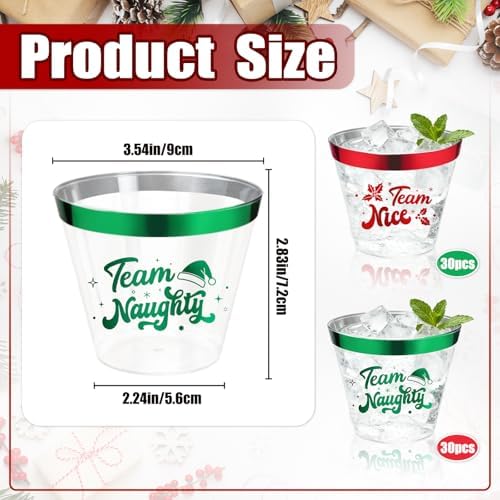 60Pcs Naughty or Nice Christmas Party Decorations Cups - 9Oz Naughty and Nice Christmas Red Green Disposable Plastic Drinking Cups for Xmas Wedding Thanksgiving Birthday Holiday Party Supplies