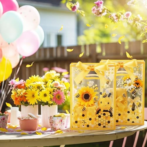 Capoda 24 Pack Bee Gift Bags with Handles Reusable Plastic Honeycomb Party Favor Bag Honeycomb Goodie Bag for Mommy to Bee Baby Shower Birthday Spring Summer Party Supplies 2026 Treat Bags Bulk