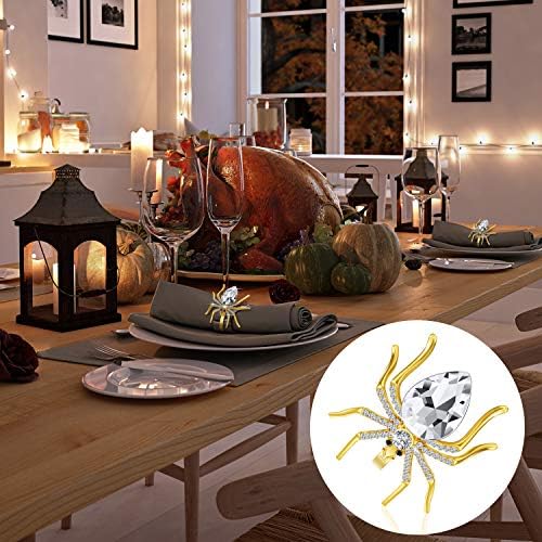 Patelai Spider Napkin Rings Halloween Metal Spooky Rhinestone Napkin Holder Buckle Serviette Halloween Table Decoration Party Supplies