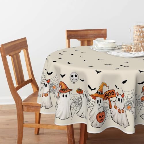 Horaldaily Halloween Tablecloth 70 x 70 Inch Round Black Bat Ghost Spider