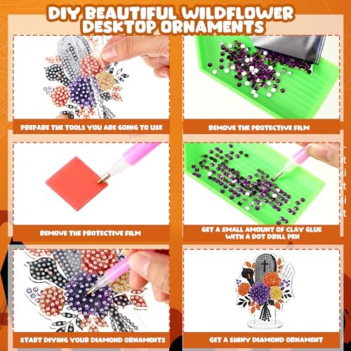 Kosiz 9 Pcs Halloween Diamond Art Tabletop Decor Wildflower Diamond Art Kit