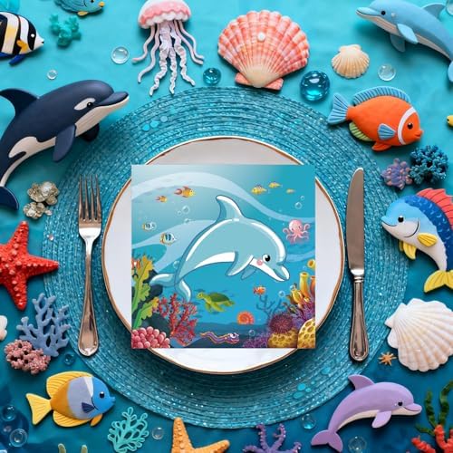 50 Pcs Under the Sea Paper Napkins 6.5 x 6.5 Inches, Ocean Theme Disposable Luncheon Dinner Party Napkins Cocktail Napkin for Sea Animal Party Decorations (Under the Sea)