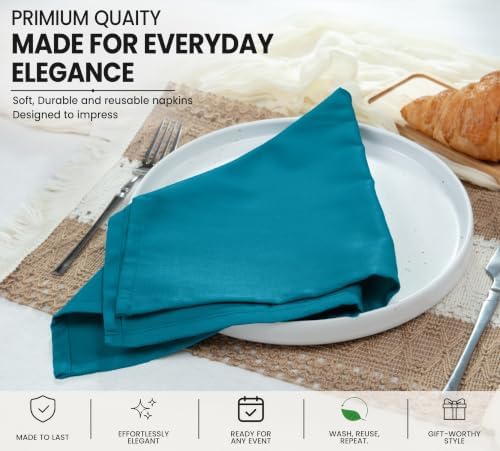 Ruvanti Cloth Napkins Set of 12, Cotton Enrich 18”x18” - Teal