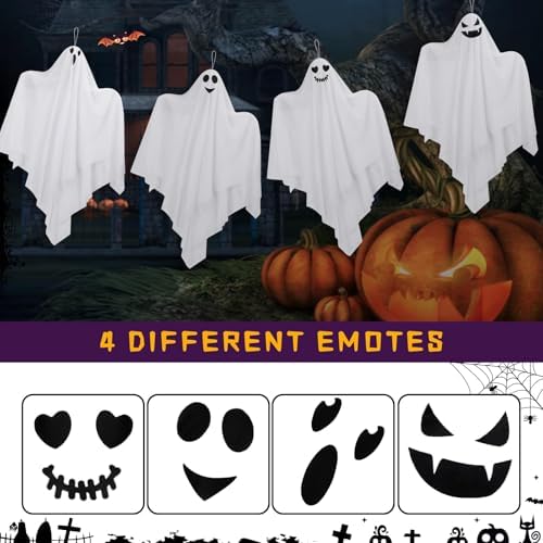 Hanging Ghosts Outdoor Decorations, 4 Pack 28 Inch Cute Flying Ghosts Decor