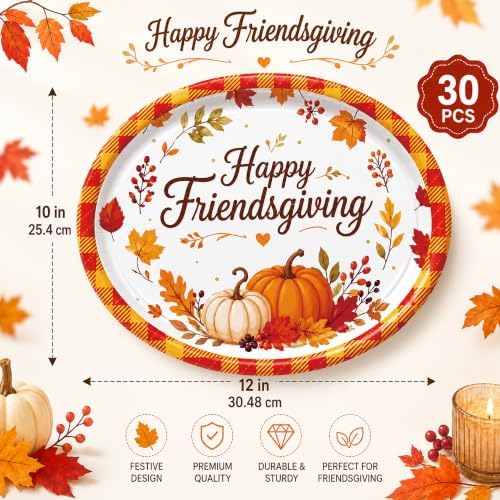 Friendssgiving Large Oval Paper Plates 50 Count 10.2 × 12.6 Inch