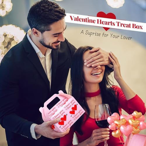 ReliThick 80 Pack Valentine's Day Treat Box with Cellophane Bags Heart Goodie Cookie Candy Boxes for Treats Valentine Gift Bag for Party(Chic)