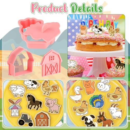 Jspupifip 16 Pack 3D Cookie Cutters Set,Stamps DIY Press Molds Farm Animal