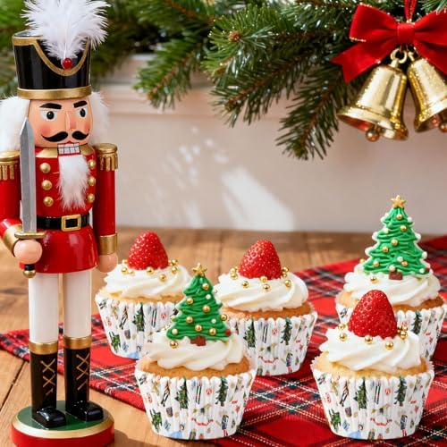 FYSUIMU 300Pcs Christmas Cupcake Liners Xmas White Nutcracker Paper Baking Cups Standard Muffin Cupcake Wrappers for Holiday Party Supplies Table Decor