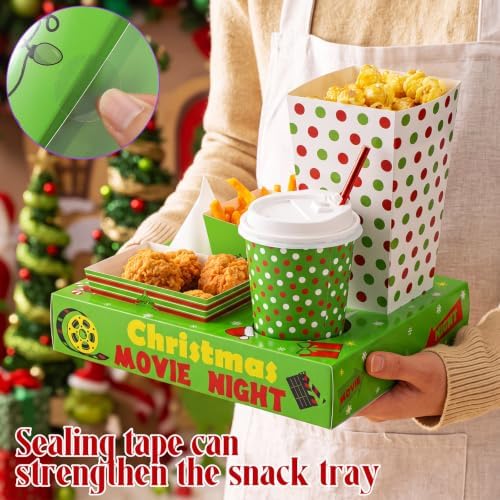 Bokon 172 Pcs/ 24 Sets of Christmas Movie Night Snack Trays Red and Green