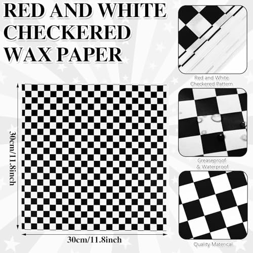 Geosar 100 Pcs Gingham Paper Food Tray with Wax Paper,Black White