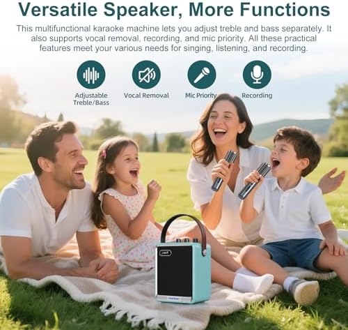 Karaoke Machine with 2 Wireless Microphones, Portable Mini Speaker