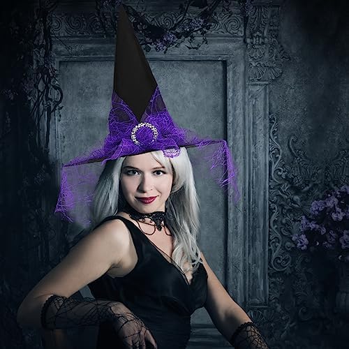CCINEE Witch Hats for Women, Adult Witch Vampire Halloween Costumes Accessories Foldable Lace Veils Hats for Cosplay Party