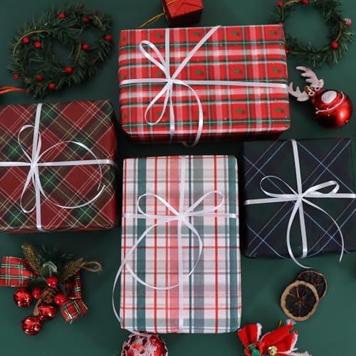 BEISHIDA Christmas Gingham Tissue Paper Bulk，Red and Green Buffalo Plaid Wrapping Tissue Paper for Gift Bags, 14 x 20 Inch Gift Wrap for Christmas Party DIY Crafts Decor Holiday Flowers-50pcs