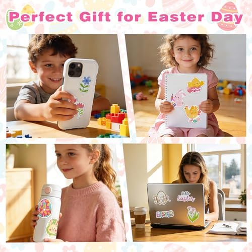 AOWDIAO 100 Pcs Easter Stickers - Holographic, Waterproof Vinyl Decals for Kids Crafts, Easter Egg Stuffers, Party Favors and Decorations