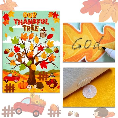 Cinrobiye Fall Tree Bulletin Board Felt Craft Kit, 41 Pcs Thanksgiving Maple Leaves Activity Set with Large Tree Poster, Gratitude Writing Wall Decor for Autumn Classroom, Home, Party Supplies