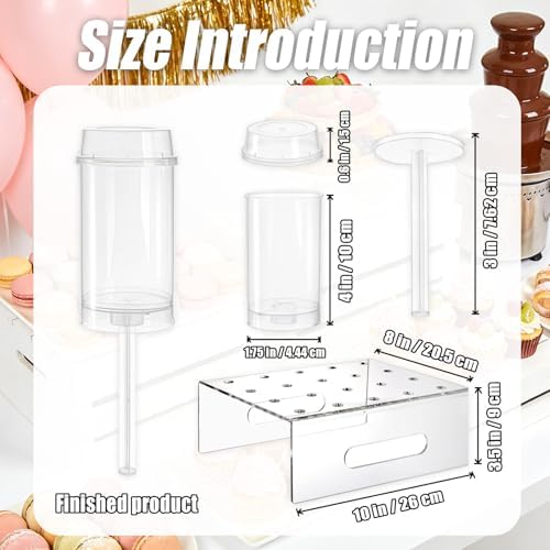 AZYM Cake Pop Stand, Clear Reusable Food-Grade Plastic Dessert Cups with Lids, Cake Pop Holder with Cutter Tool, for Parties, Weddings, Birthdays, DIY Baking Supplies