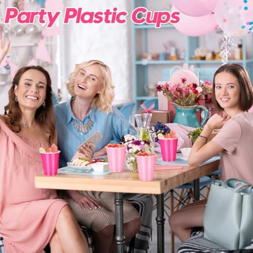 Vumdua Pink Plastic Cups Disposable Cups, 12 oz Plastic Party Cups for Bachelorette Party, Valentine's Day, Wedding, Birthday Party Supplies (Hot Pink, Light Pink), Pack of 40
