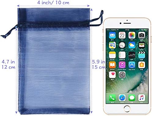 HRX Package 100pcs Organza Gift Bags Navy Blue, 4 x 6 inch Mesh Jewelry Pouches Drawstring Party Favor Bags for Small Sample Christmas Candy