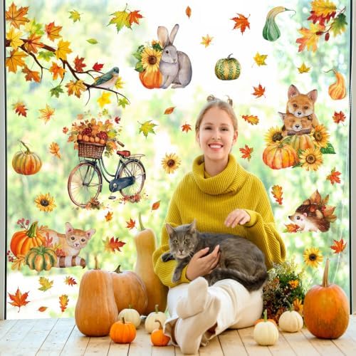 68Pcs Fall Window Clings, Fall Window Stickers for Autumn Thanksgiving Party Decor