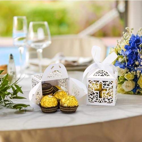 Baptism Favor Boxes, White, 50PCS, 2.2"x2.2"x2.2"