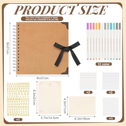 DIY Scrapbook Photo Album Kit 8 x 8 Inch Guest Book Memory Journal with Pens, Envelope, Letter Paper, Pearl Stickers, Metallic Letters for Birthday Wedding Graduation Anniversary