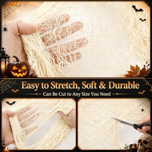 5 Pcs Beige Halloween Gauze Creepy Cloth Fabric Tapestry Decor Decorations