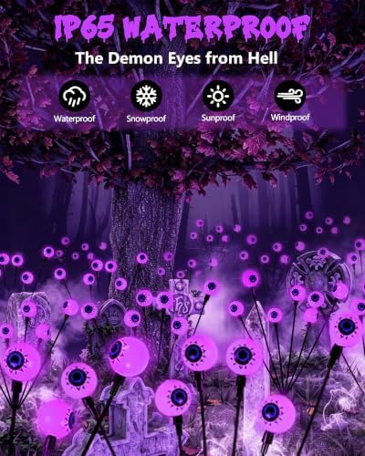 Solar Halloween Decorations Outdoor 6 Pack 36 LED Purple Eyeball Lights