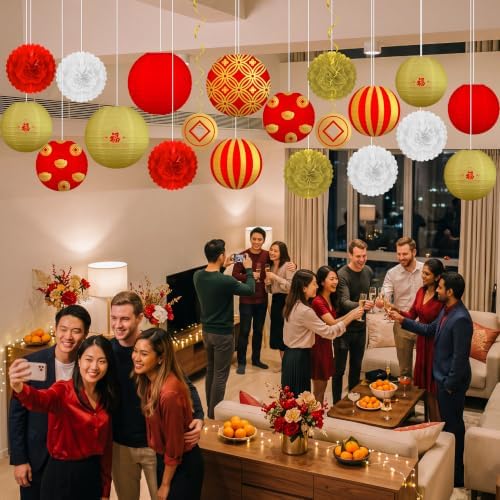 Renbuzhu 20Pcs Chinese Lunar New Year Decorations 2027 Paper Lanterns Set